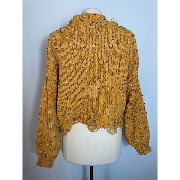 POL Stunning Yellow Distressed Mockneck Cropped Sweater Size Small - Picture 5 of 8